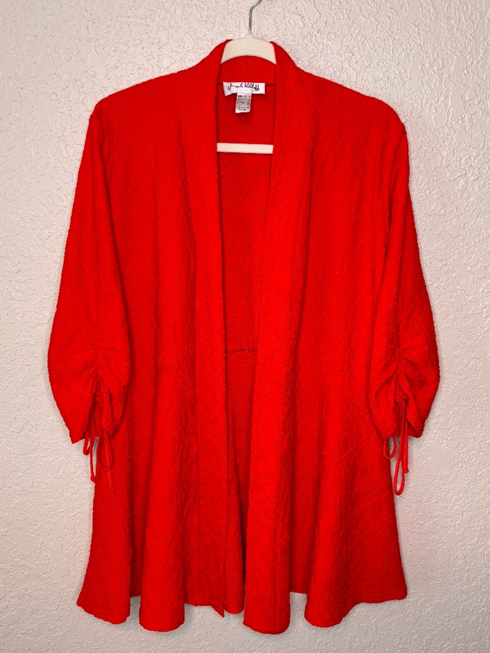 Joseph Ribkoff Red Orange Open Front Textured Cardigan Jacket Women's Size 10